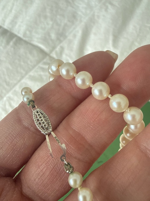 Genuine Pearl necklace choker 10k white gold - photo 2