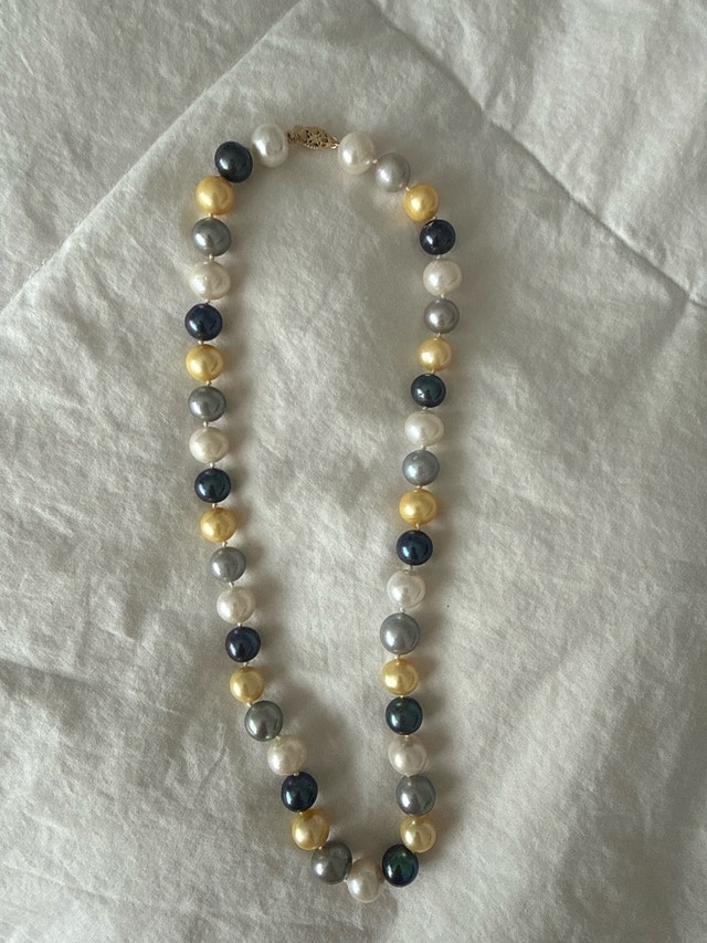 Genuine Multi-Coloured Pearl Necklace 14k Gold
