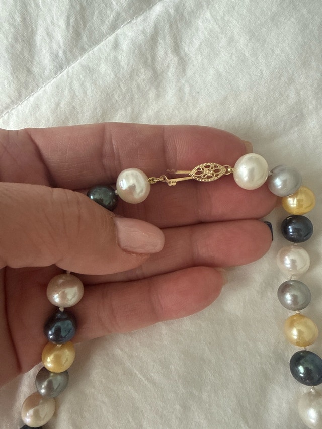 Genuine Multi-Coloured Pearl Necklace 14k Gold - photo 2