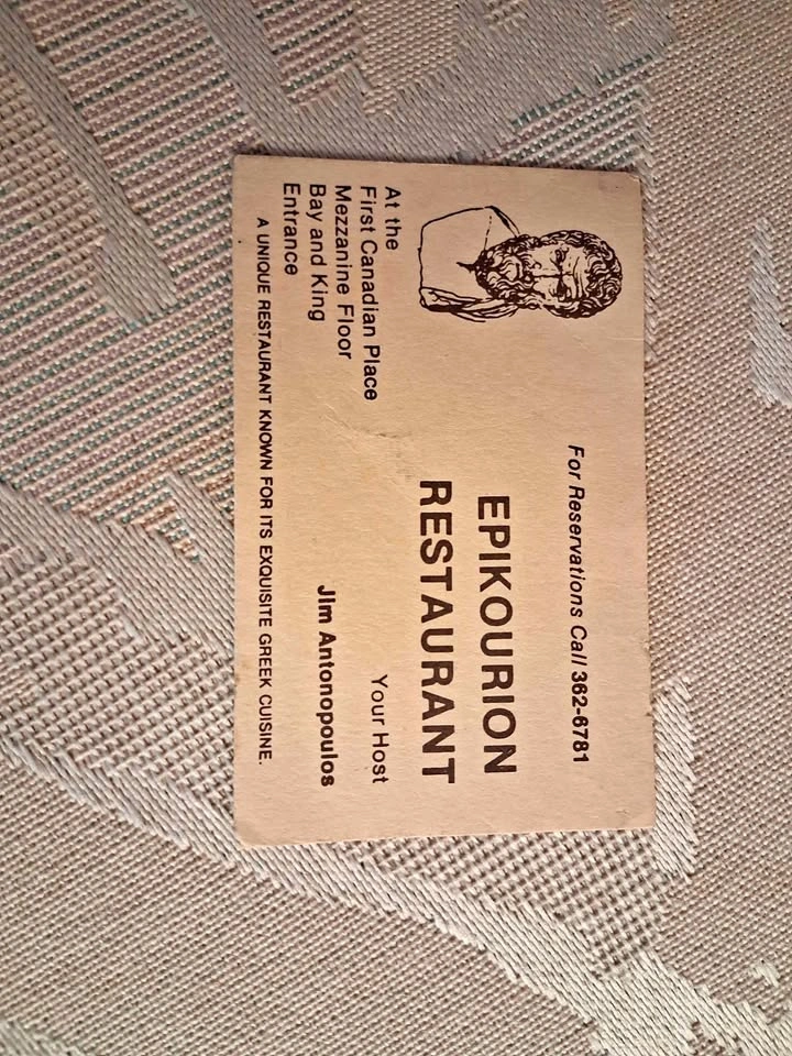1979 Epikourion Restaurant Card – Origins of "Jimmy The Greek"