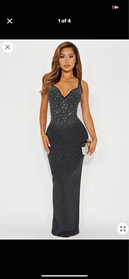 Fashion Nova Black Rhinestone Dress