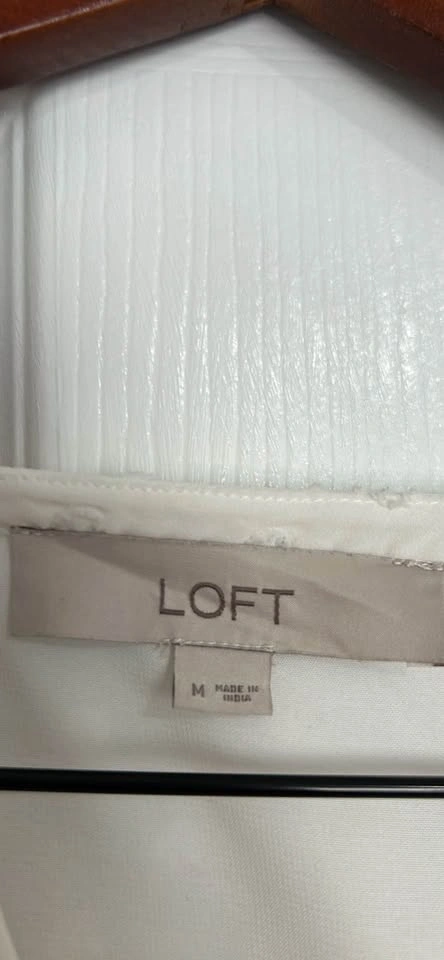 LOFT M white swiss dot lace trim blouse - photo 2