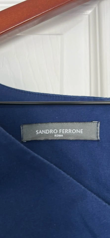 Sandro Ferrone Navy Blue Sleeveless V-Neck Tie Waist A-Line Dres - photo 2