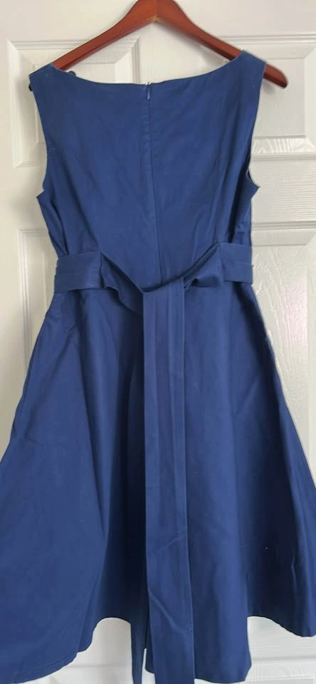 Sandro Ferrone Navy Blue Sleeveless V-Neck Tie Waist A-Line Dres - photo 3