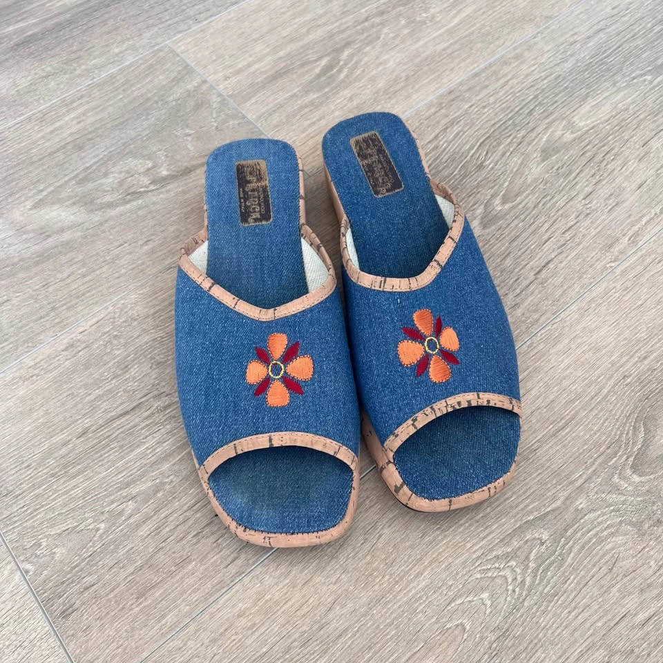 Size 9.5 Made in Italy Floral Denim Boho Sandals - photo 2