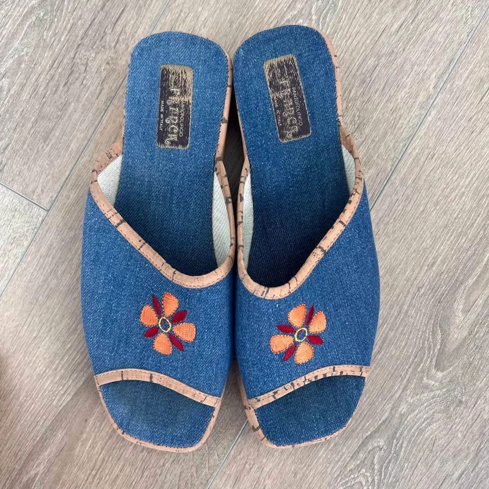 Size 9.5 Made in Italy Floral Denim Boho Sandals - photo 3