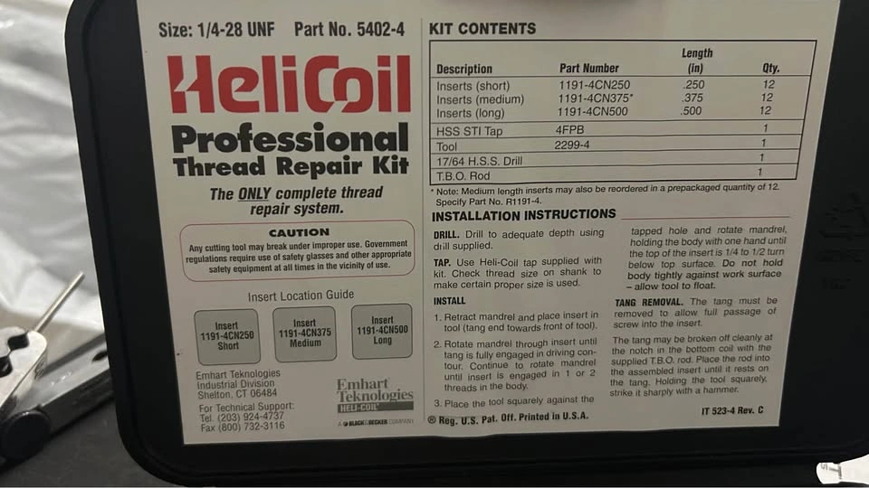 HeliCoil Professional Thread Repair Kit 1/4-28 P/N 5402-4 - photo 3