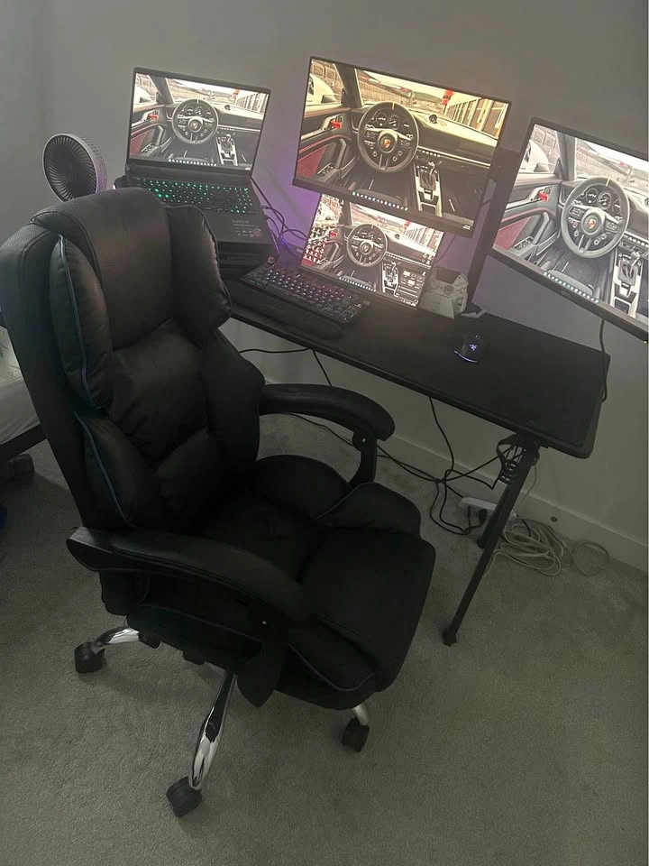 Desk, Chair & Dual Monitors