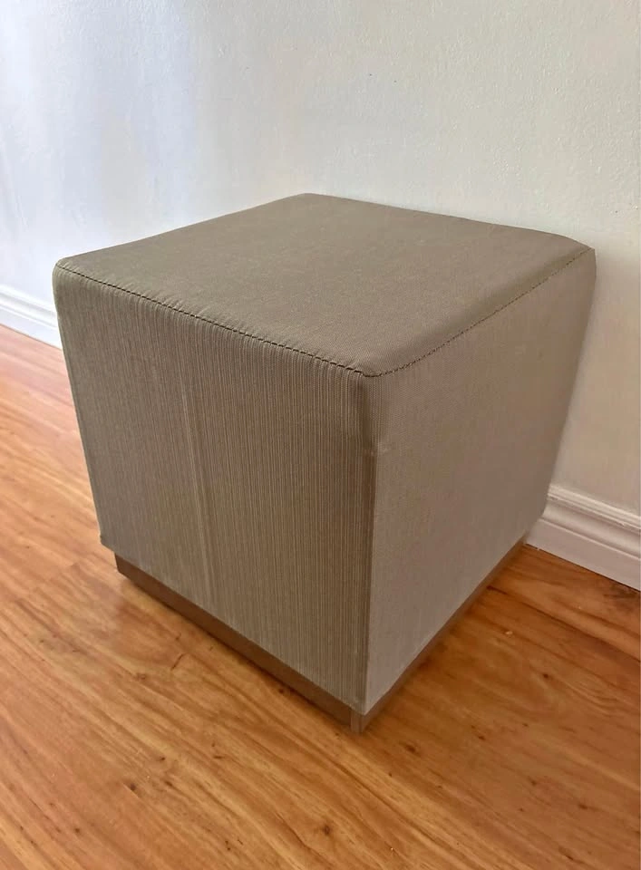 Modern Cube Ottoman / Footstool – Earthy Taupe Textured Fabric