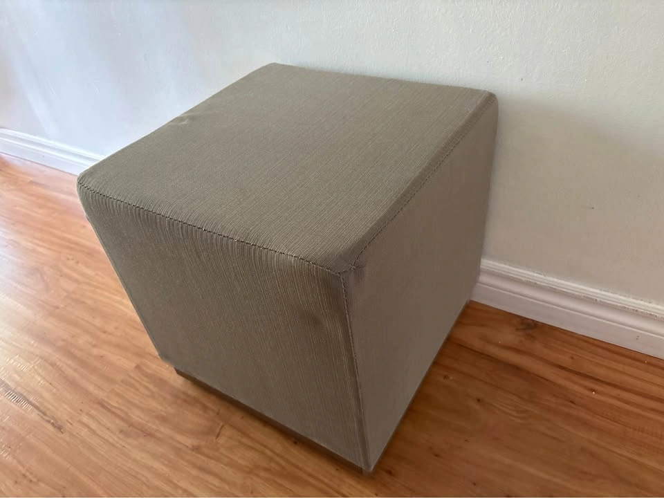 Modern Cube Ottoman / Footstool – Earthy Taupe Textured Fabric - photo 3