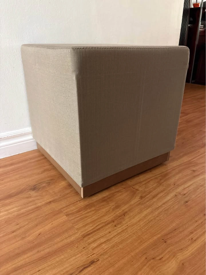 Modern Cube Ottoman / Footstool – Earthy Taupe Textured Fabric - photo 5
