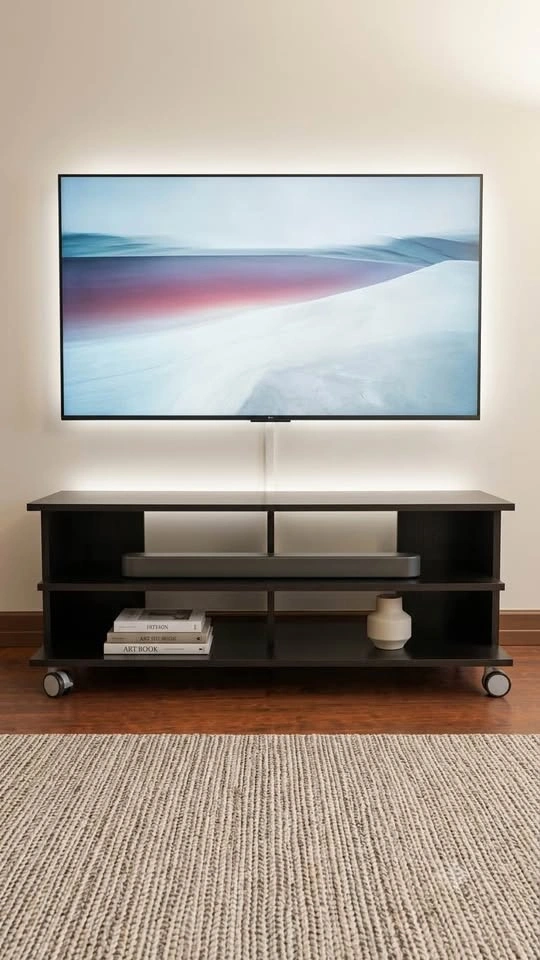 Black TV Stand / Media Console with Locking Wheels - photo 2