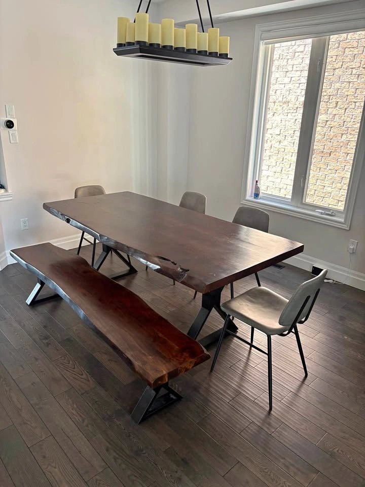 Solid Acacia Wood Live Edge Dining Table + Matching Bench