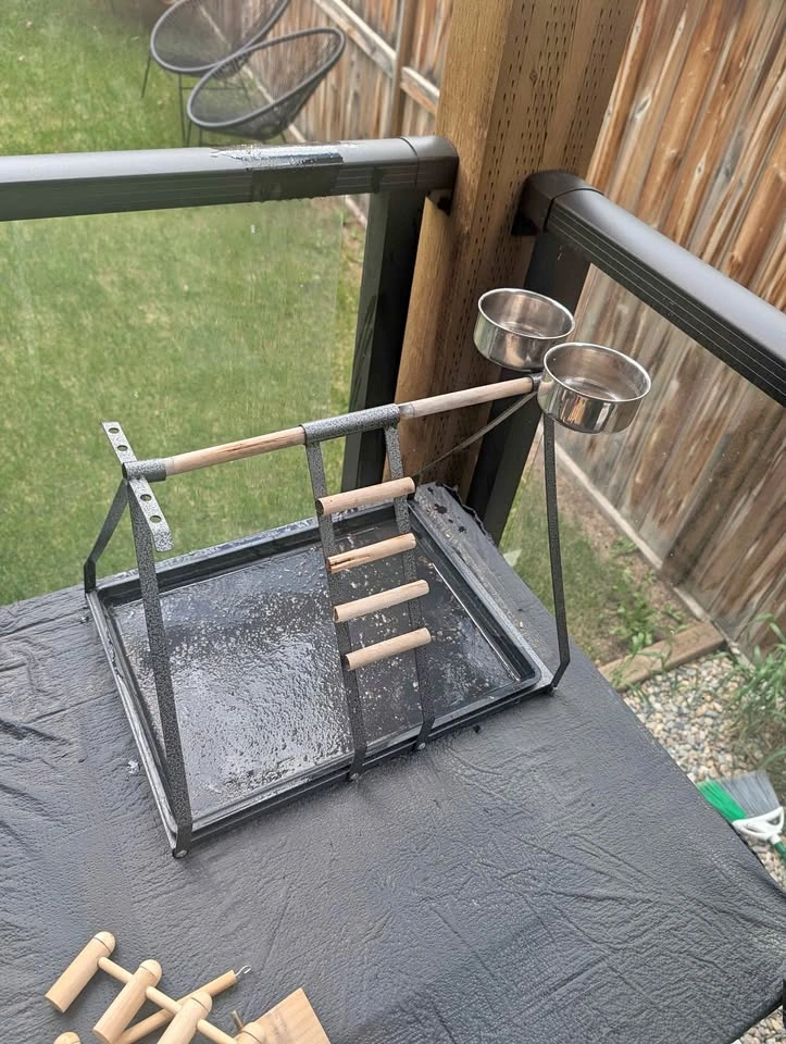 Tabletop Bird Play Stand with Perches and Bowls