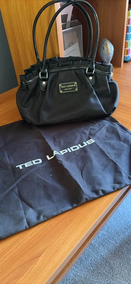 Ted Lapidus black nylon handbag with patent trim and care/storag - photo 2