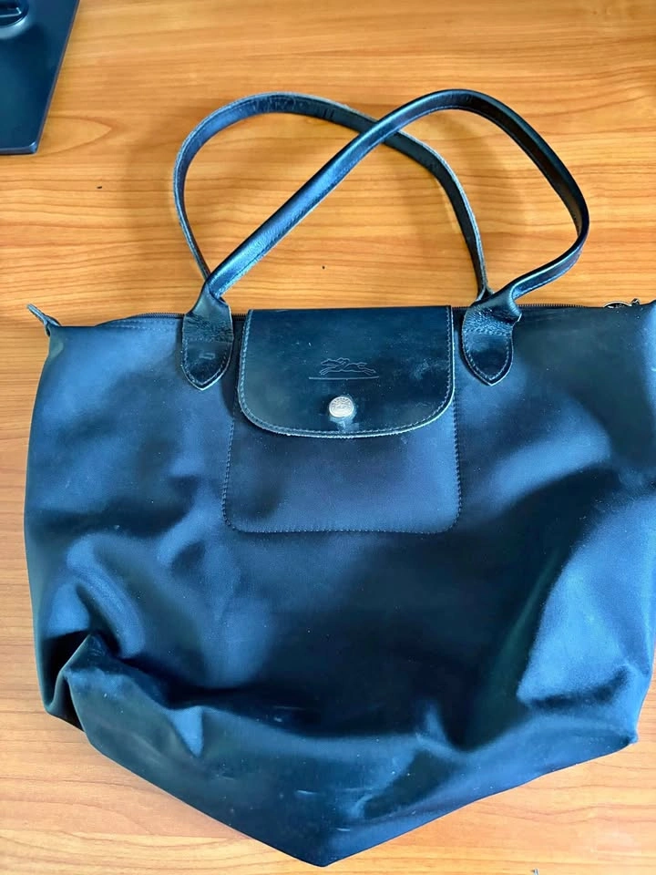 Longchamp small black nylon tote