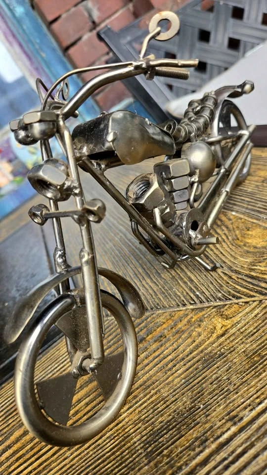 Handcrafted Metal Chopper Motorcycle Sculpture - photo 2