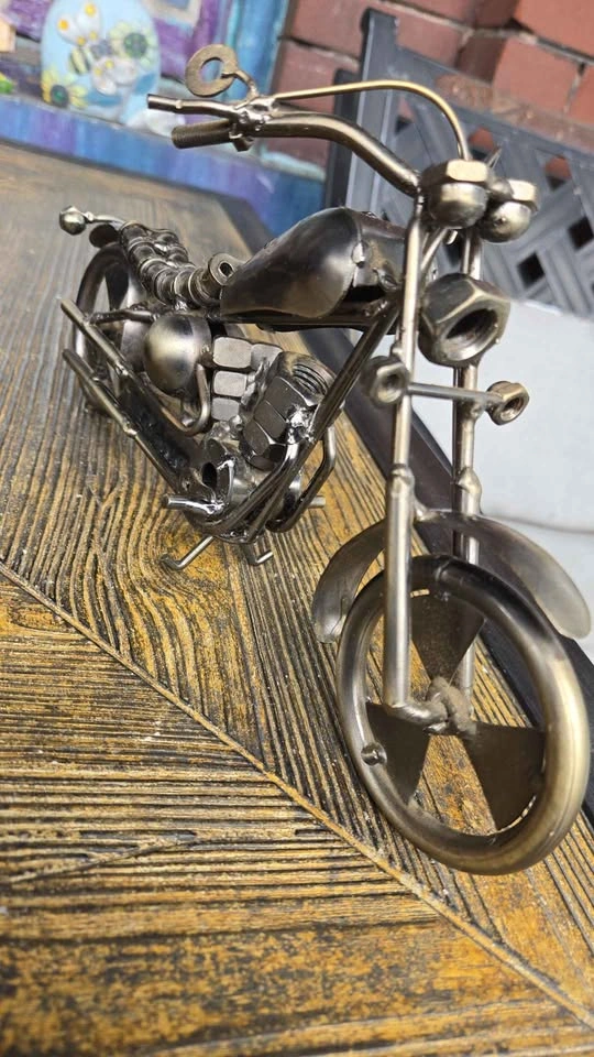 Handcrafted Metal Chopper Motorcycle Sculpture - photo 3