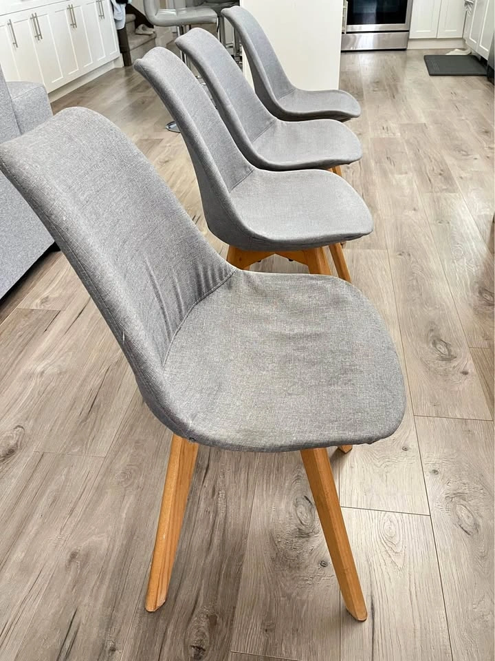Set of 4 Grey Fabric Mid-Century Modern Dining Chairs