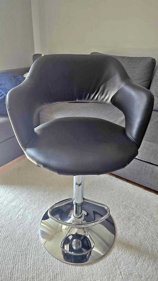 2 Modern Black Leather Swivel Bar Stools – Quick Sale!