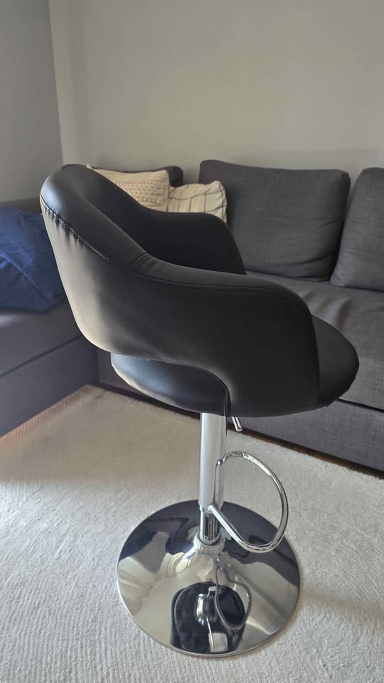 2 Modern Black Leather Swivel Bar Stools – Quick Sale! - photo 2