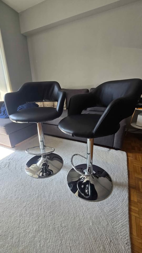 2 Modern Black Leather Swivel Bar Stools – Quick Sale! - photo 4