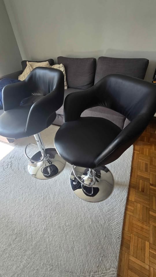 2 Modern Black Leather Swivel Bar Stools – Quick Sale! - photo 5