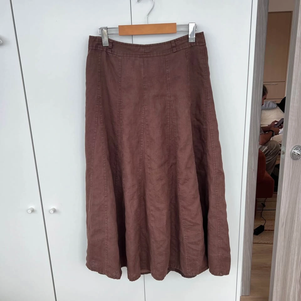 100% Linen Brown Paneled Maxi Skirt - photo 2
