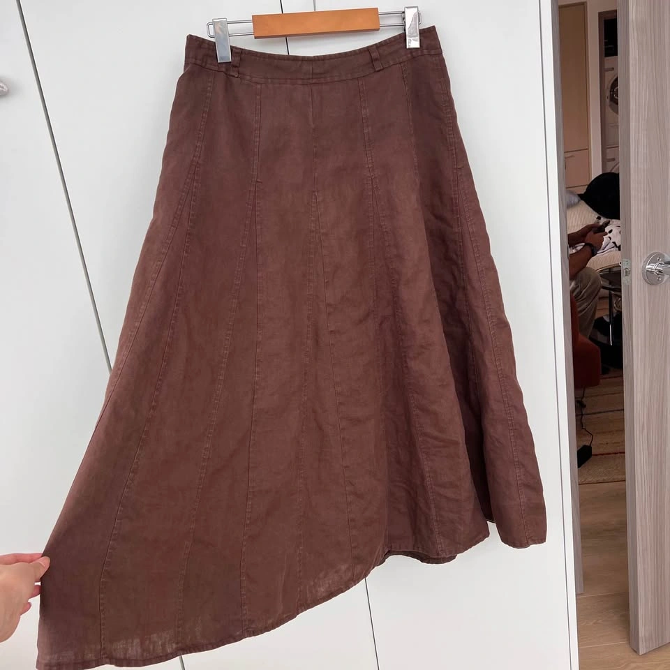 100% Linen Brown Paneled Maxi Skirt - photo 3