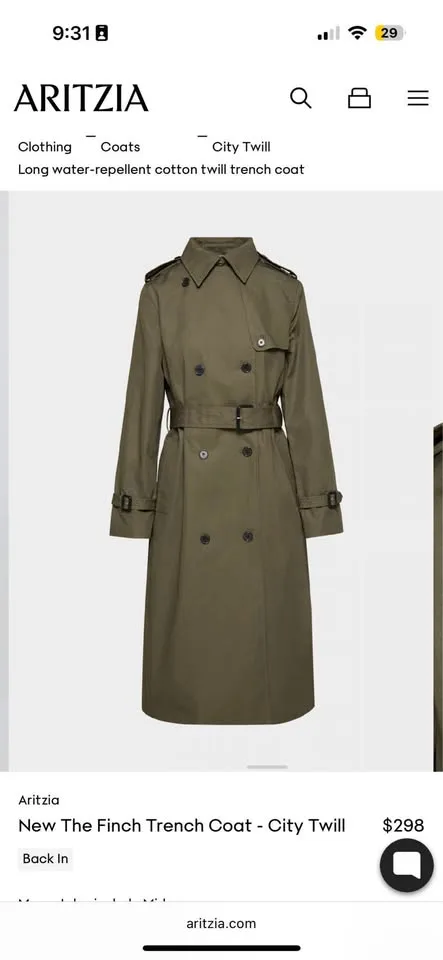 Aritzia New Finch Trench Coat - City Twill Size L NWT image indicator(6)