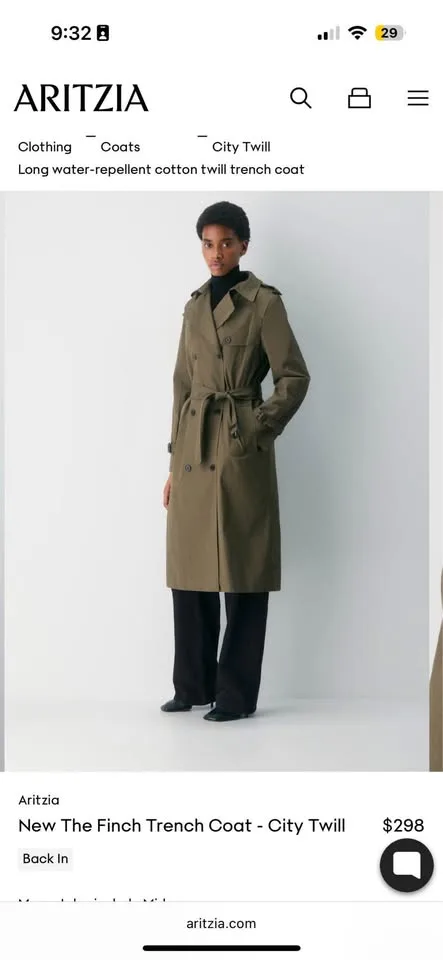 Aritzia New Finch Trench Coat - City Twill Size L NWT image indicator(7)