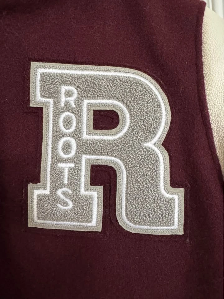 Womens Roots Burgundy and Cream Varsity Hoody Jacket - photo 2