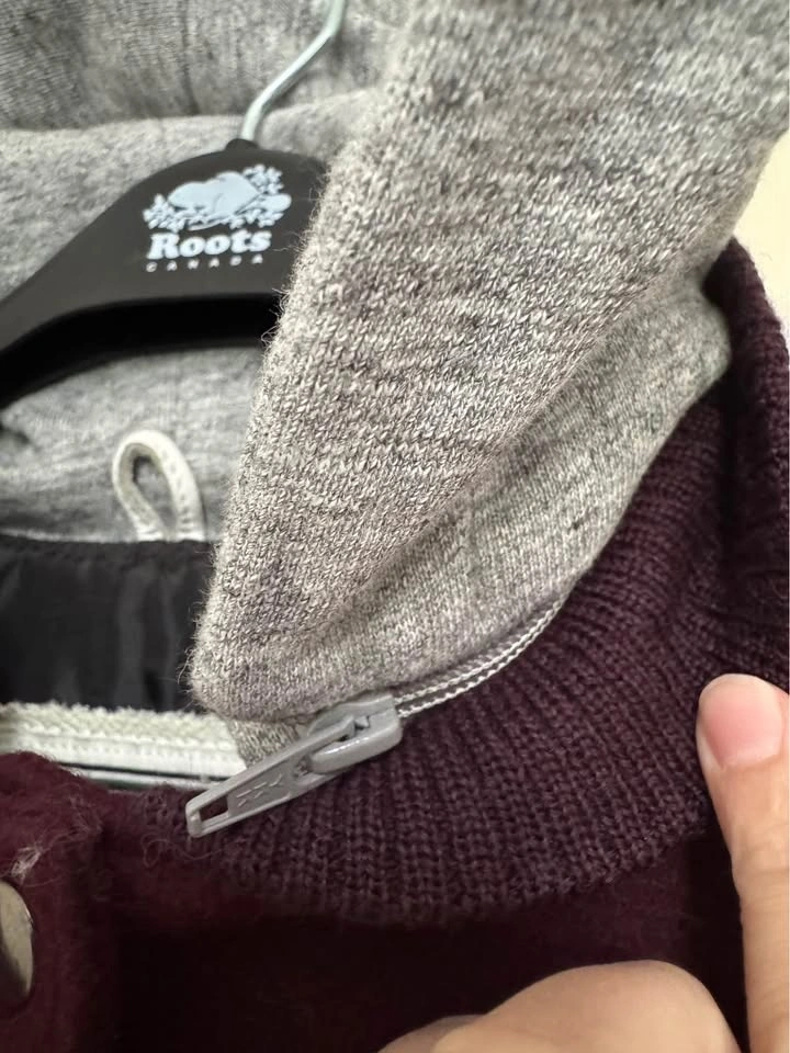 Womens Roots Burgundy and Cream Varsity Hoody Jacket - photo 3
