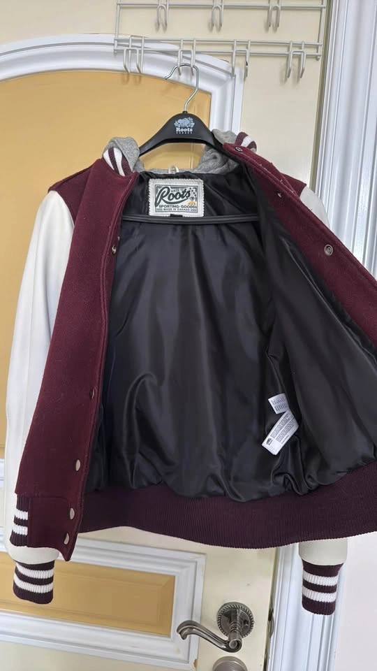 Womens Roots Burgundy and Cream Varsity Hoody Jacket - photo 4