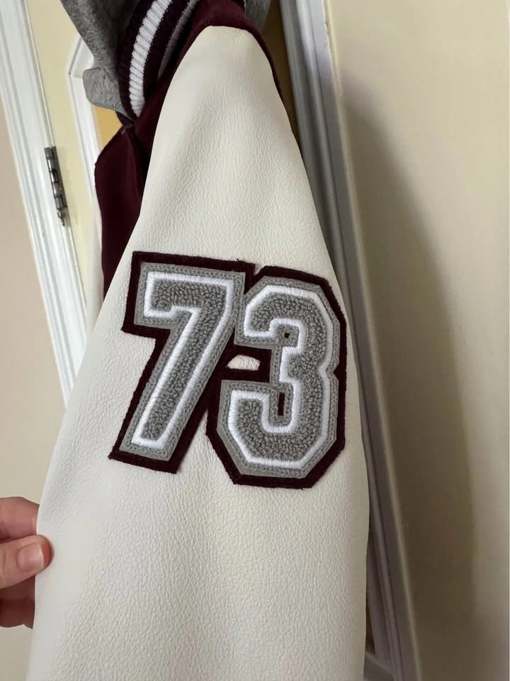 Womens Roots Burgundy and Cream Varsity Hoody Jacket - photo 5