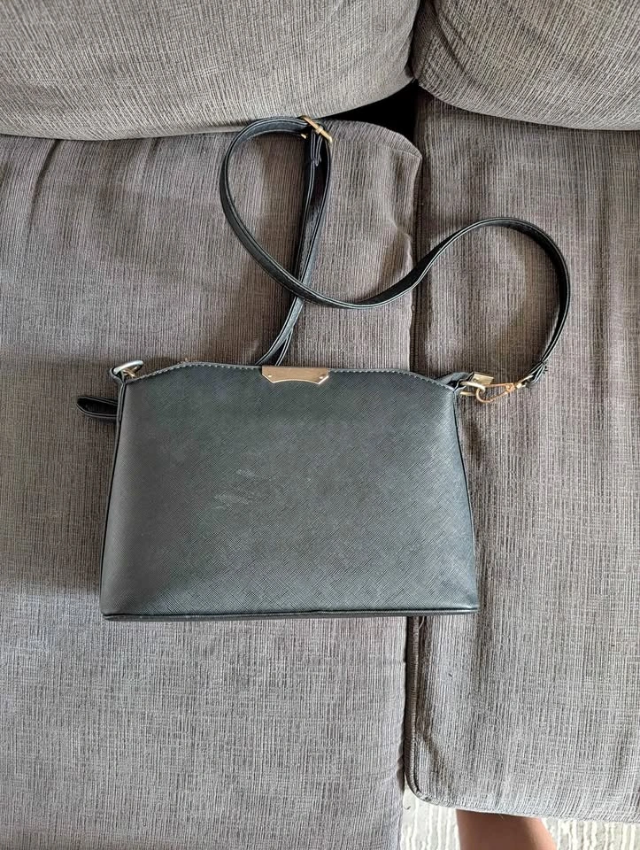 Black Saffiano Faux Leather Crossbody Bag