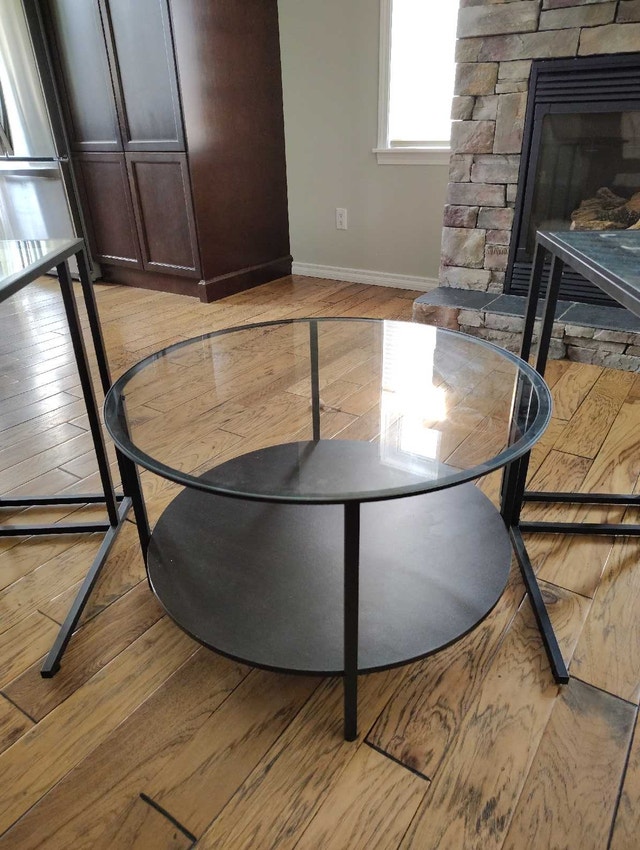 Glass coffee table and end tables