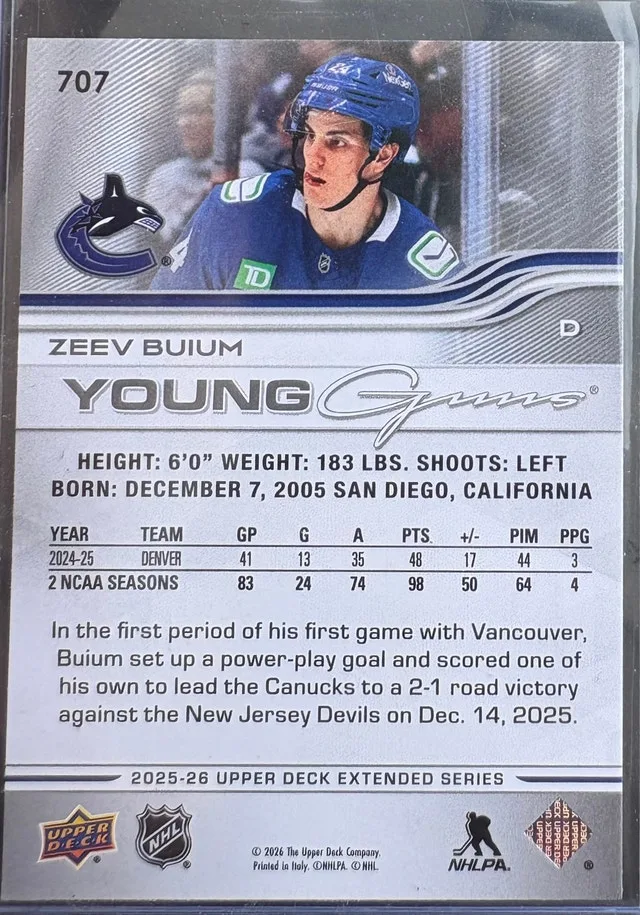ZEEV BUIUM - YG #707 - VANCOUVER CANUCKS 2025-26 UD Ext. Series - photo 2