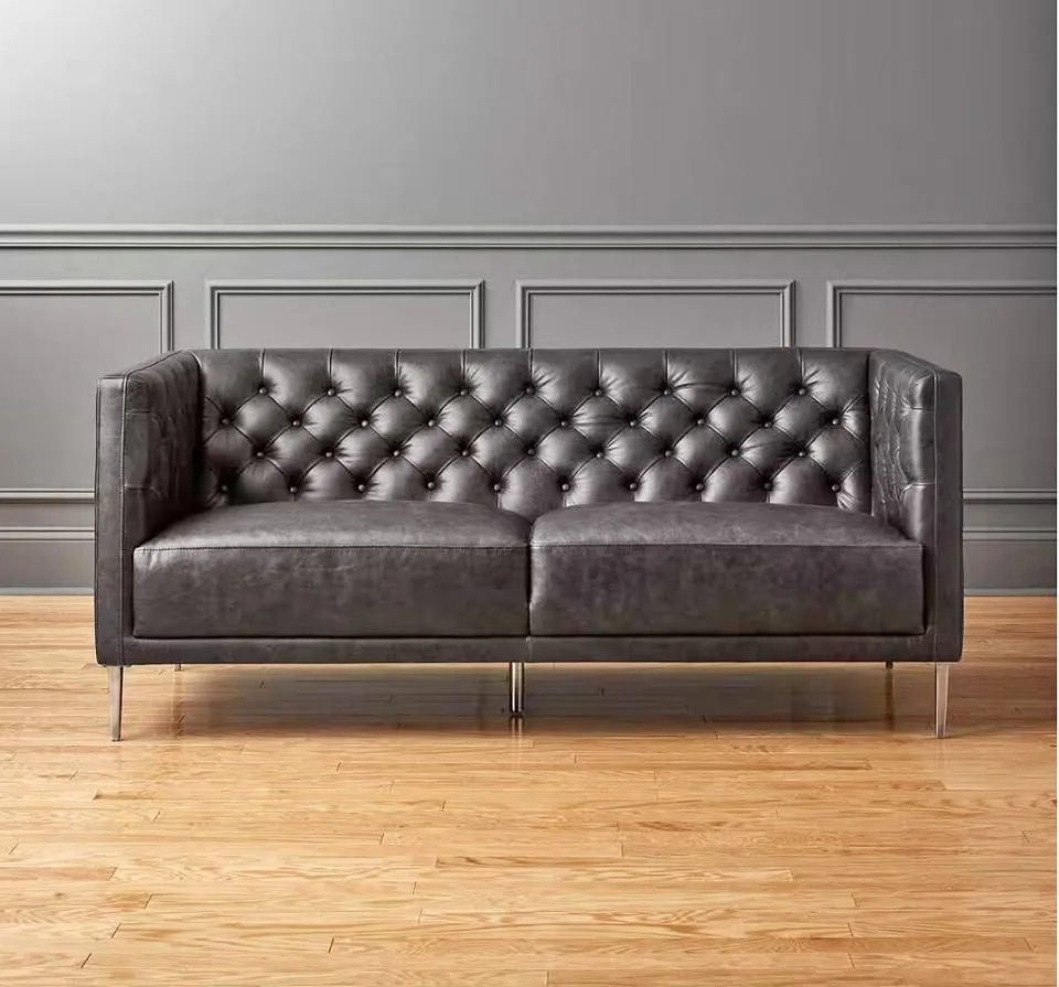 Crate & Barrel Leather Tufted Sofa thumbnail