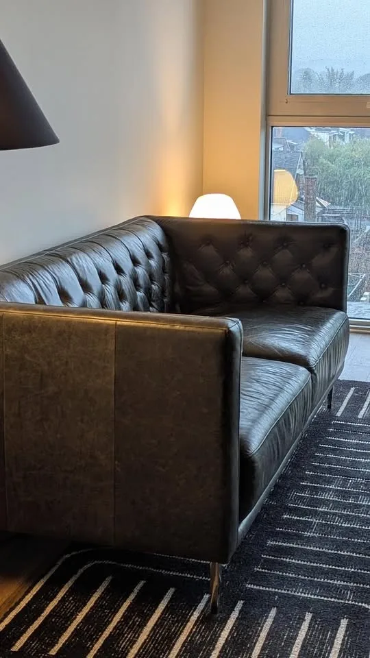 Crate & Barrel Leather Tufted Sofa image indicator(8)