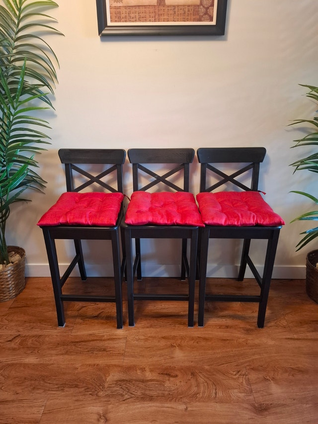 IKEA Wooden Bar Stools with Pillows