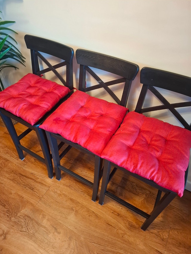 IKEA Wooden Bar Stools with Pillows - photo 2