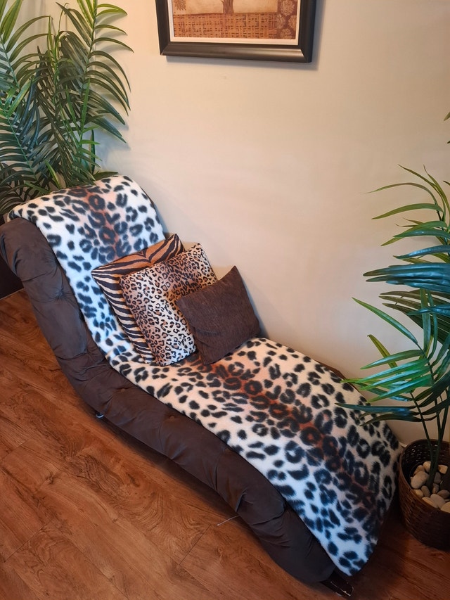 Chaise Couch with pillows and Leopard Throw - photo 2