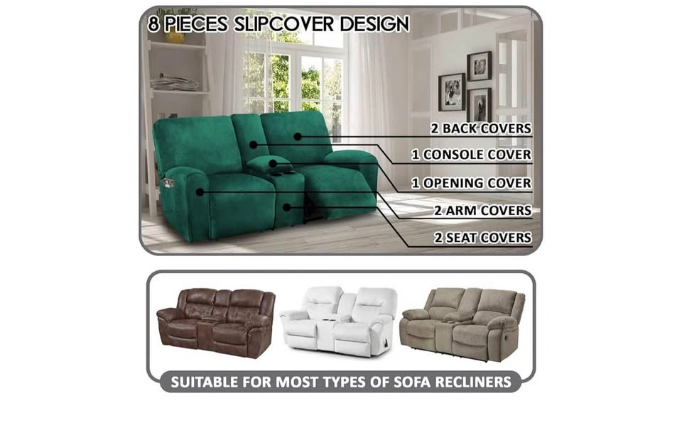 Green Recliner Sofa Cover with Console - New - photo 2