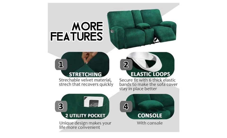 Green Recliner Sofa Cover with Console - New - photo 4