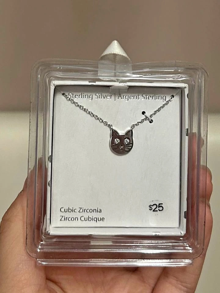 Silver Cat Necklace - Sterling Silver - Cubic Zirconia