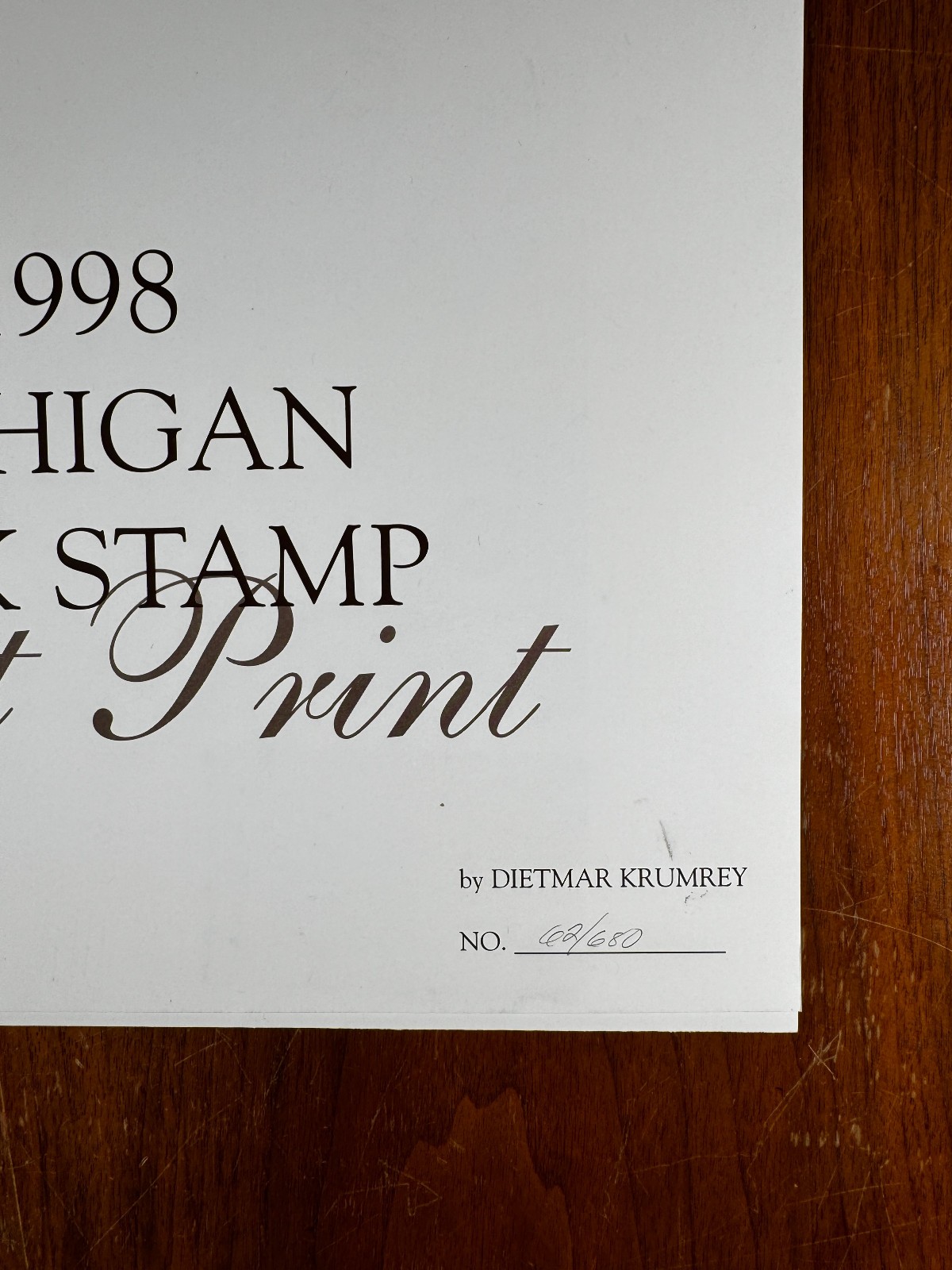 1998 Michigan Duck Stamp Art Print by Dietmar Krumrey #62/680 - photo 3
