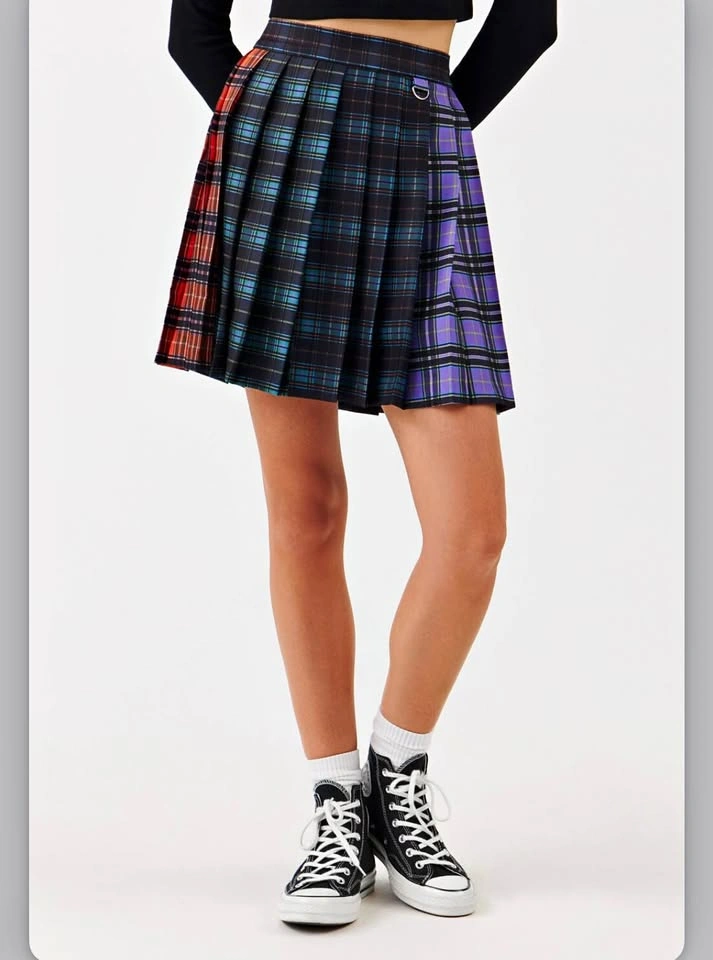 Plaid Pleated Mini Skirt in Multi-Color