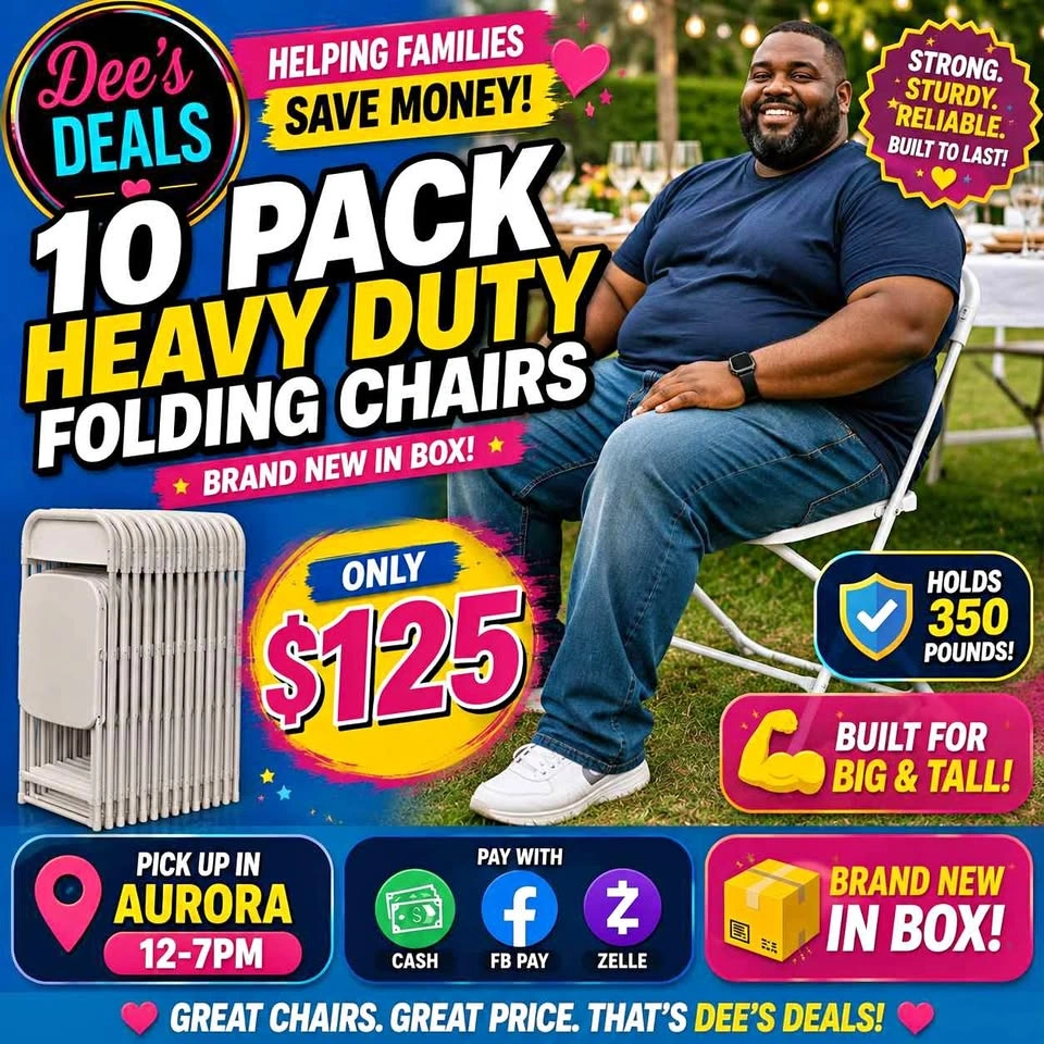 10 PACK HEAVY DUTY FOLDING CHAIRS BRAND NEW IN BOX ONLY $125