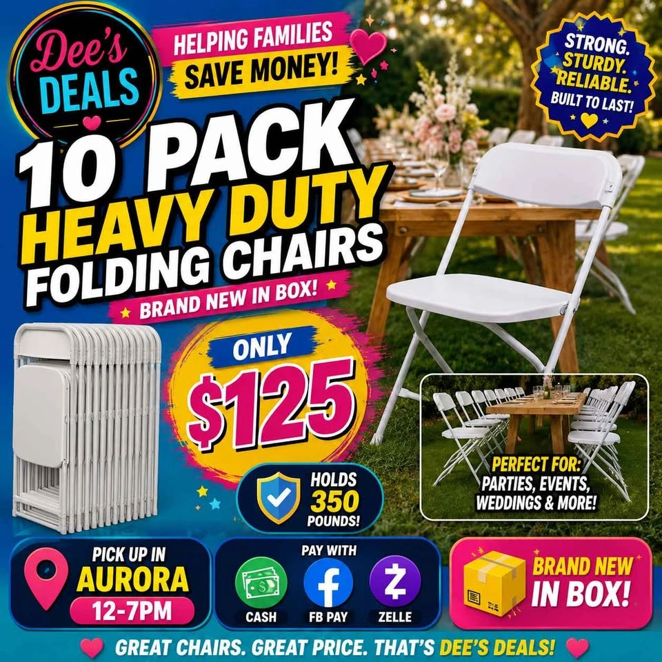 10 PACK HEAVY DUTY FOLDING CHAIRS BRAND NEW IN BOX ONLY $125 - photo 2